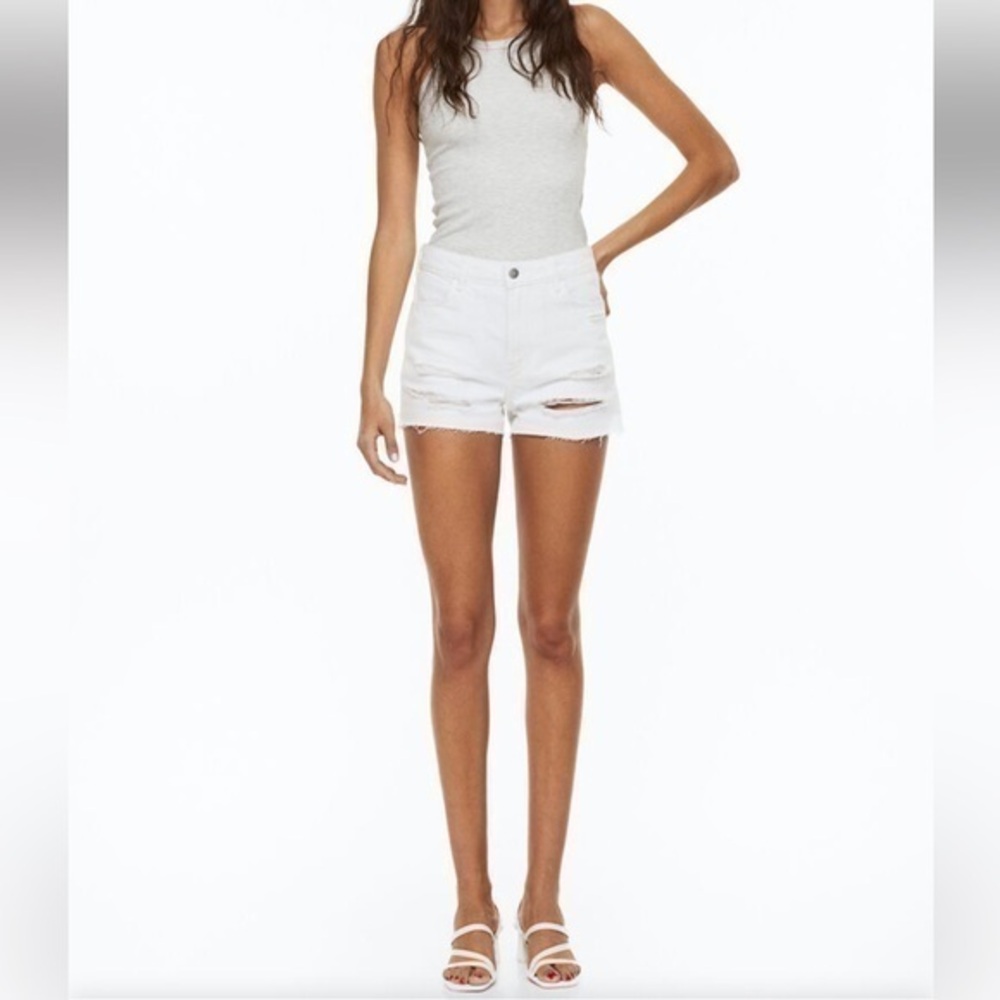 New American Eagle Stretch White Distressed Cuffed Denim Shorts